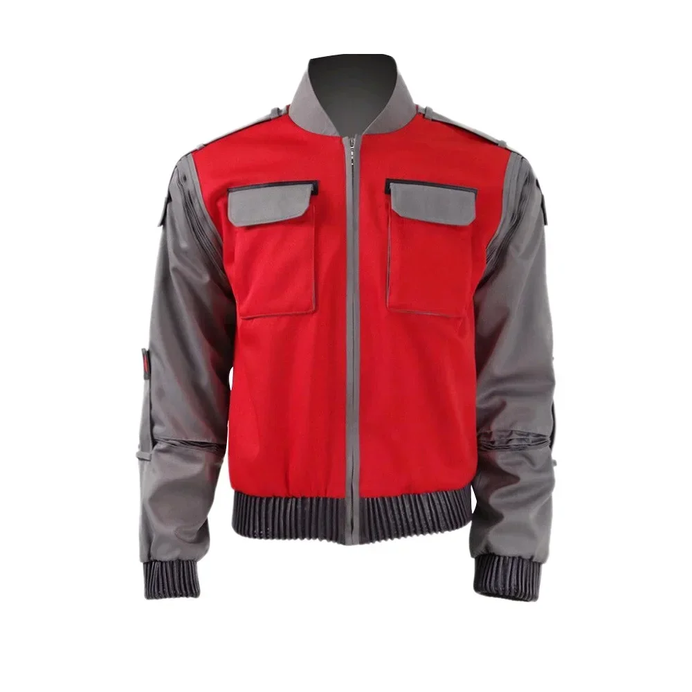 

Mens Marty Mcfly Costume Zipper Jacket Marty Mcfly Cosplay Coat for Halloween Christmas Party