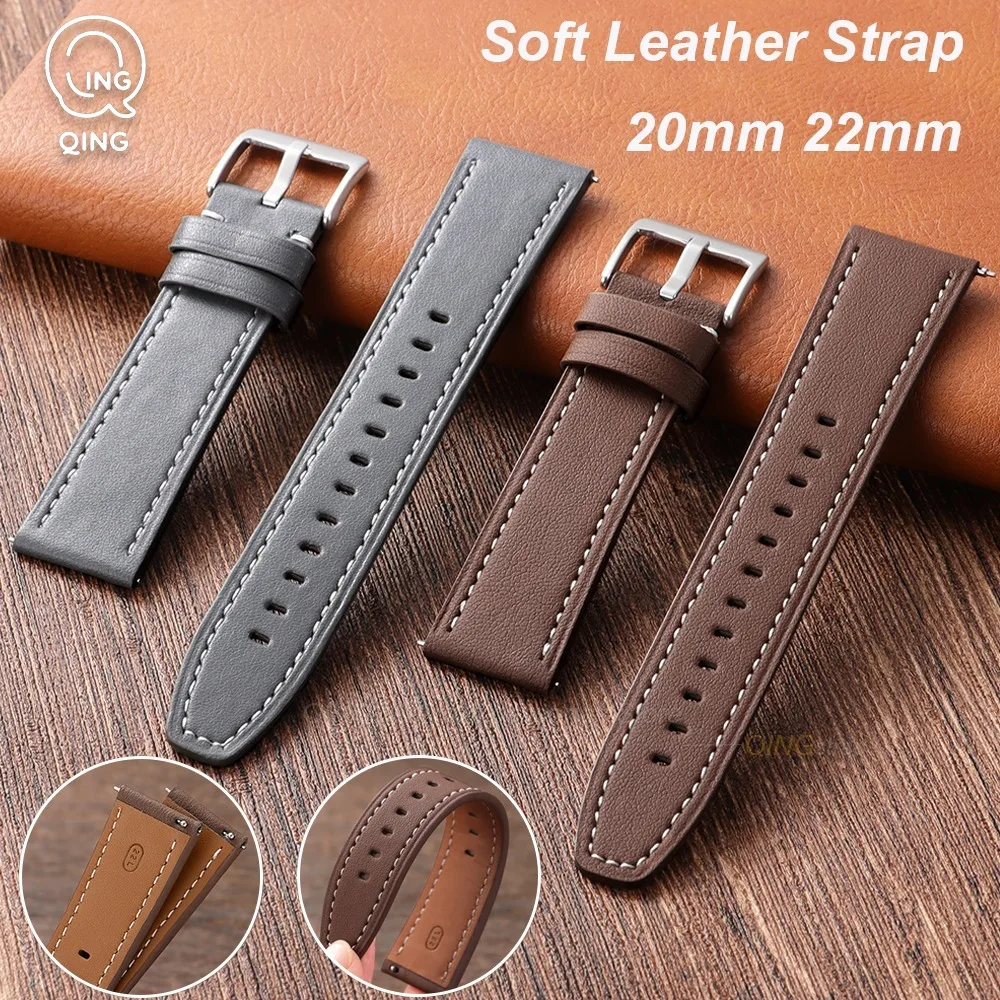 20mm 22mm Quick Release Leather Watch Band Black Brown Grey Business Strap for Omega for Rolex for Seiko for Longines Braceleets