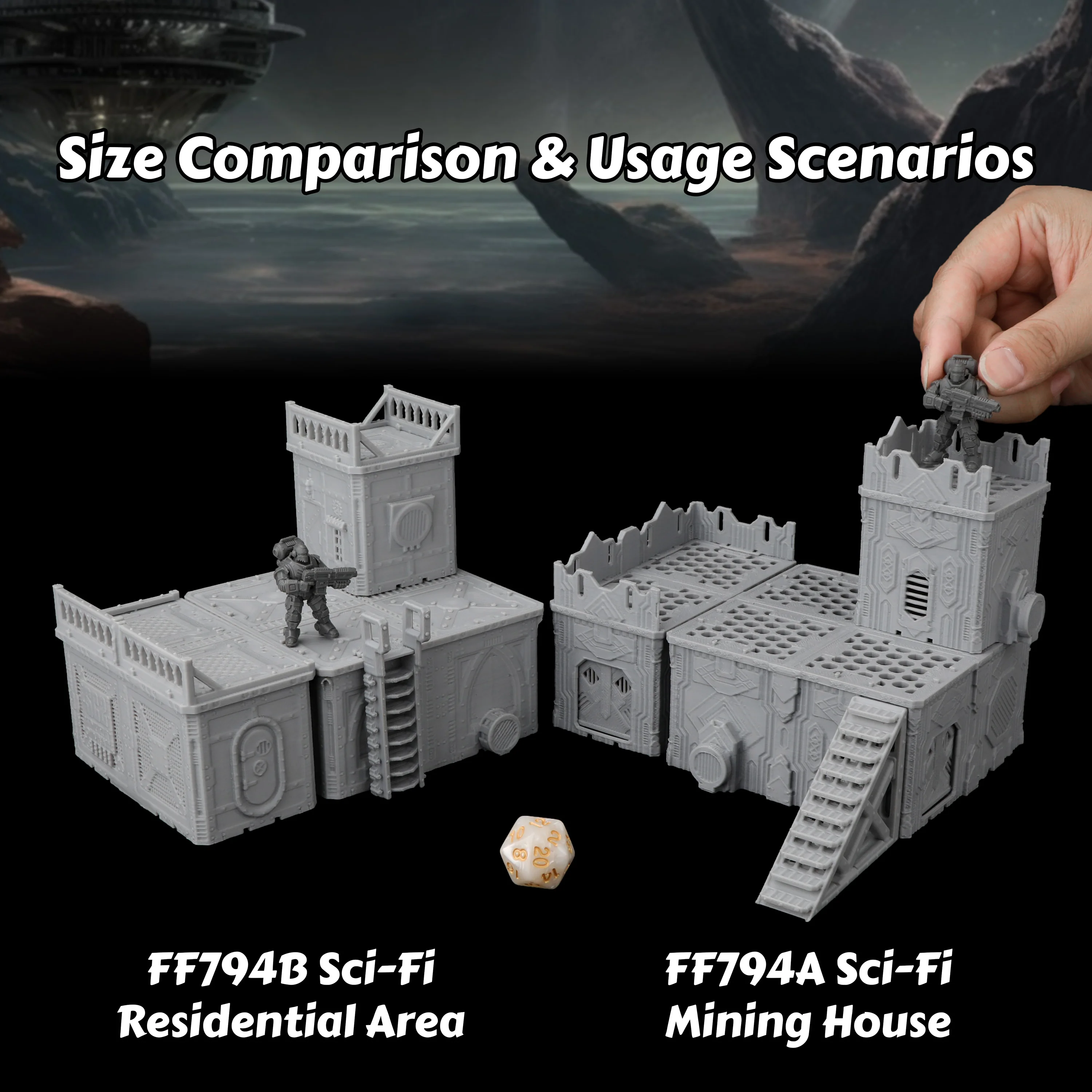 Miniature Terrain Set - Sci-Fi Miniature Mining House & Residential