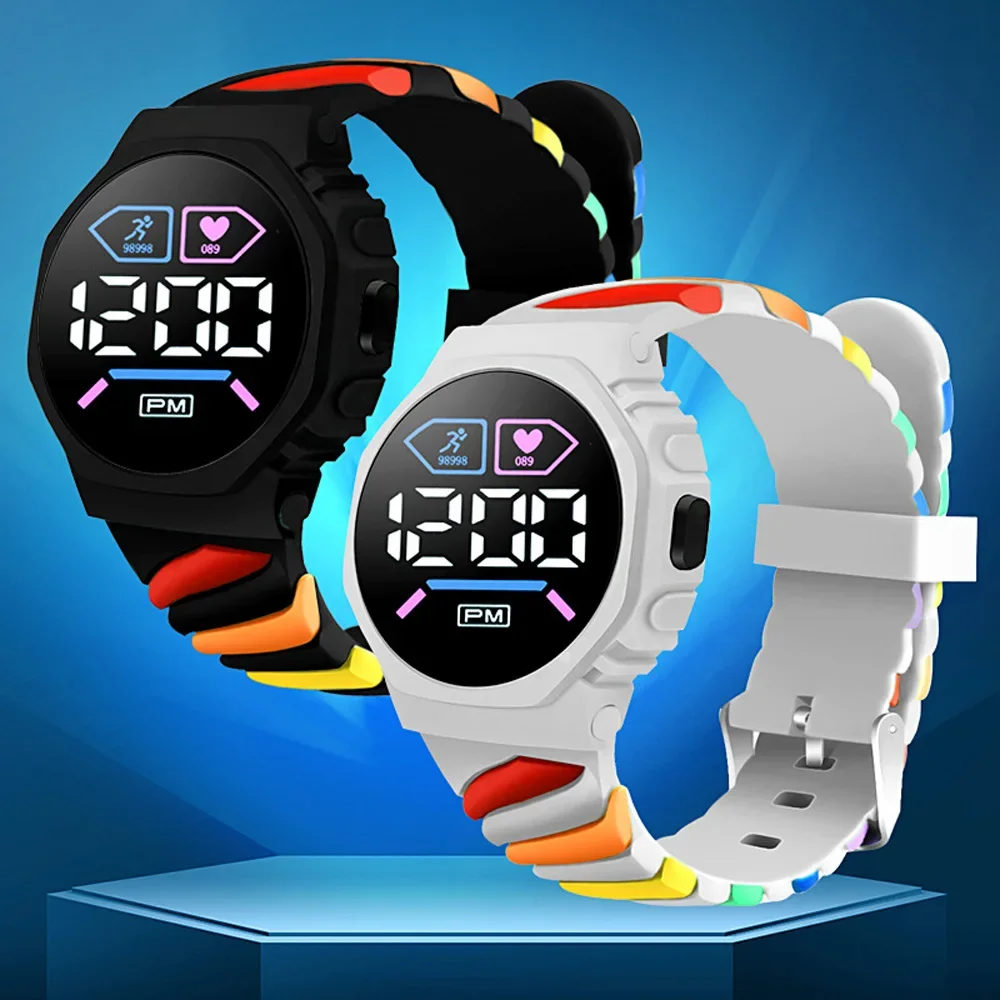 Reloj electrónico LED de Color arcoíris para niños, reloj de pulsera Digital deportivo, reemplazo de batería, regalo para niños y niñas, nuevo