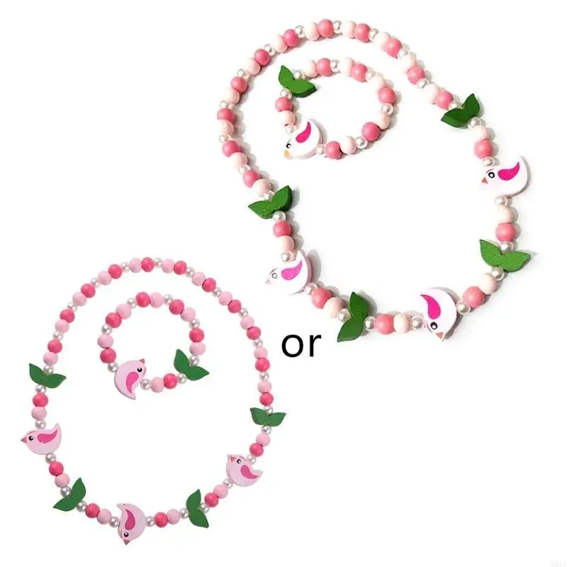

581F 1 Set Kids Mix Color Wooden Beads Necklace Bracelet Girls Princess Jewelry Gift