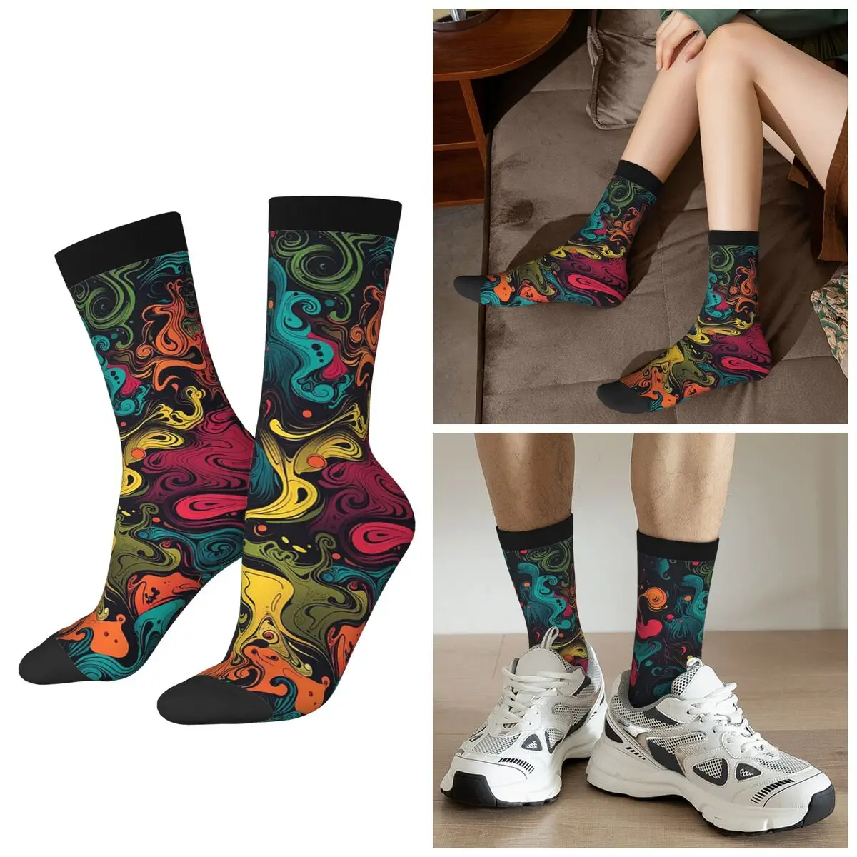 

All Seasons Abstract Fluid Retro Art Socks Harajuku Sport Middle Tube Socks Hip Hop Stockings for Men Women Gifts