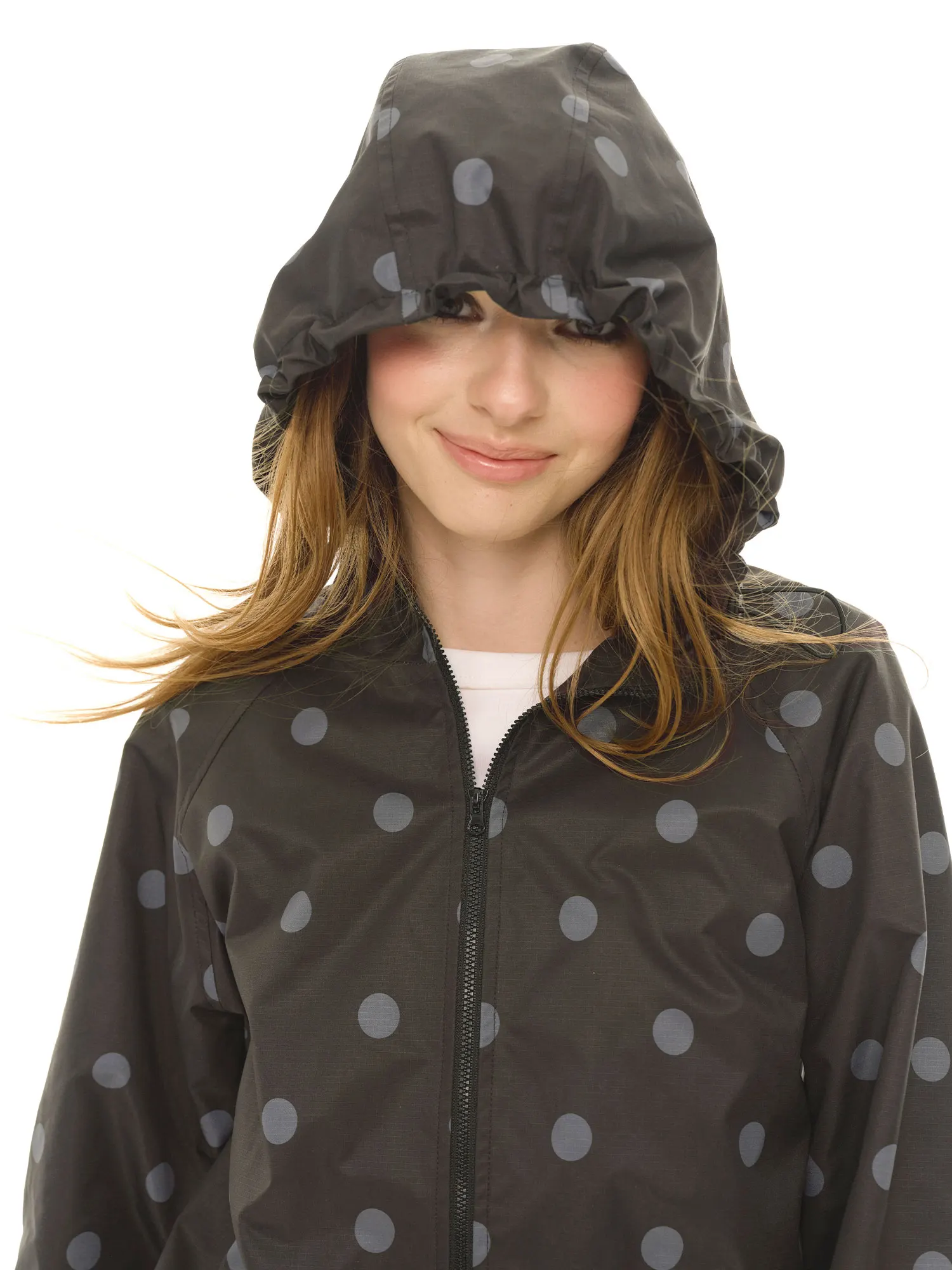 

UNRETRO Vintage Polka Dot Print Outdoor Sports ort Jaet Women's Loose Fit Hooded Windbreaker Coat for Autumn Regular Sve
