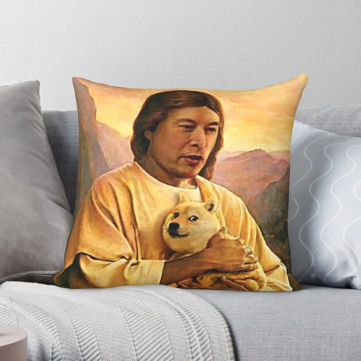 Elon Holding Dogecoin Square Pillowcase Polyester Linen Velvet Pattern Zip Decor Home Cushion Case Wholesale