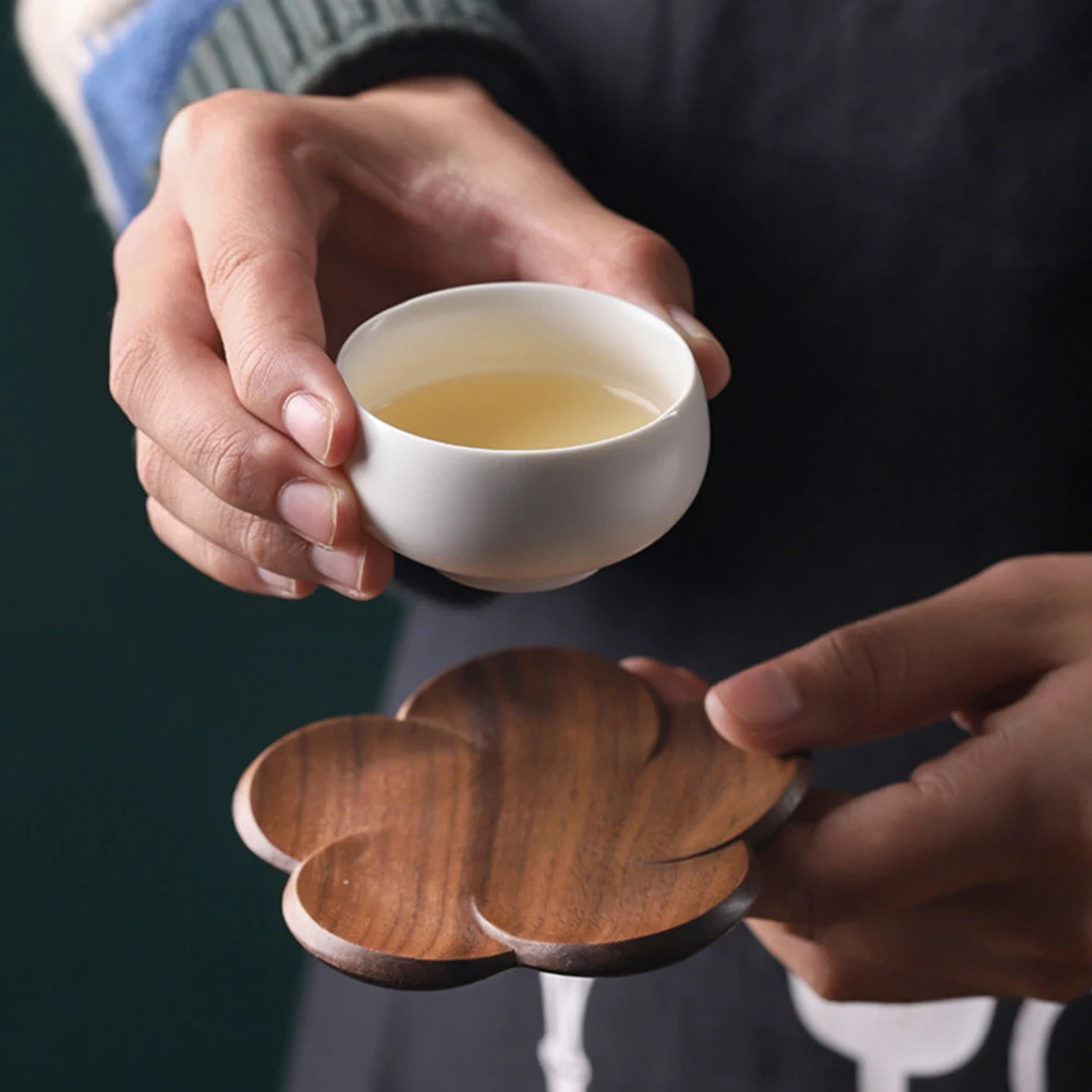 

4 Pcs Solid Wood Petal Coasters Decor Serving Dining Cup Chinese Tea Coffee Mat Placemat