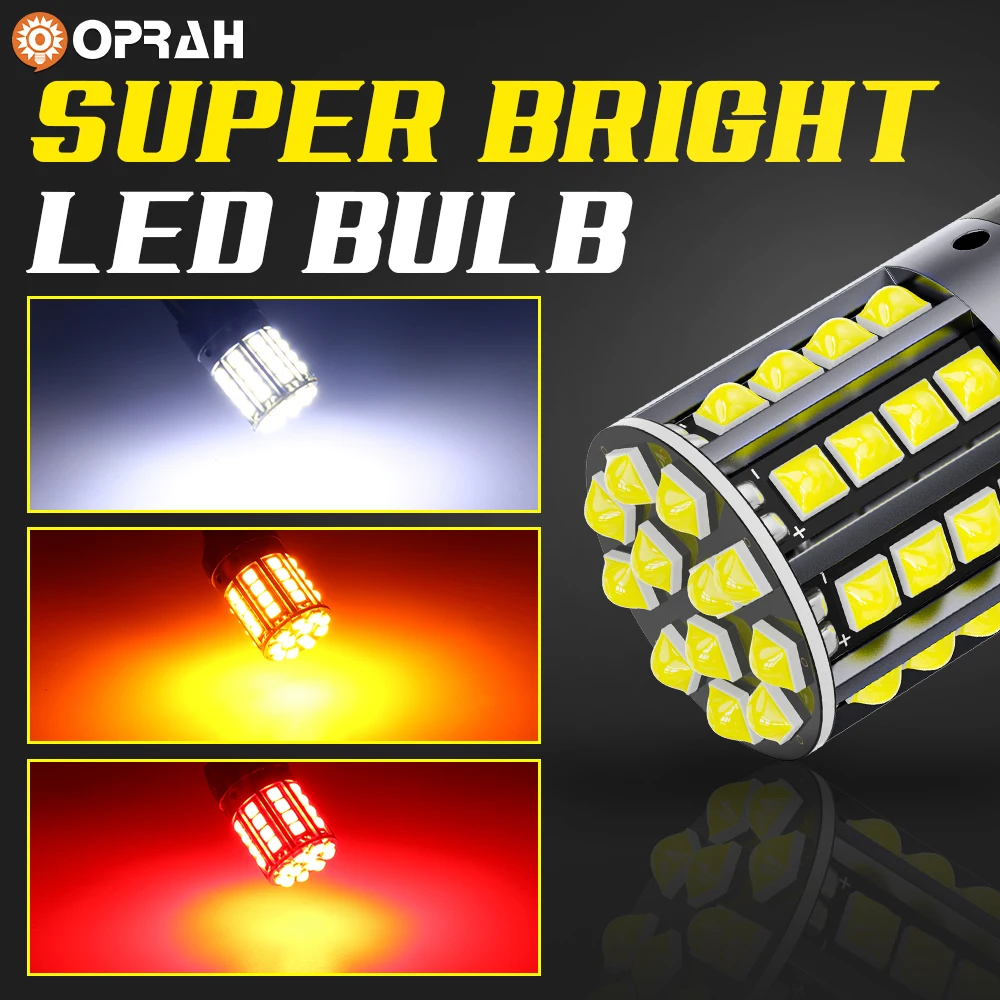 Oprah 2pcs Car Light LED P21W PY21W 1156 Bulbs 1157 BAY15D P21/5W 7443 W21/5W Canbus No Error 44pcs 3030SMD DRL Turn Signal Lamp