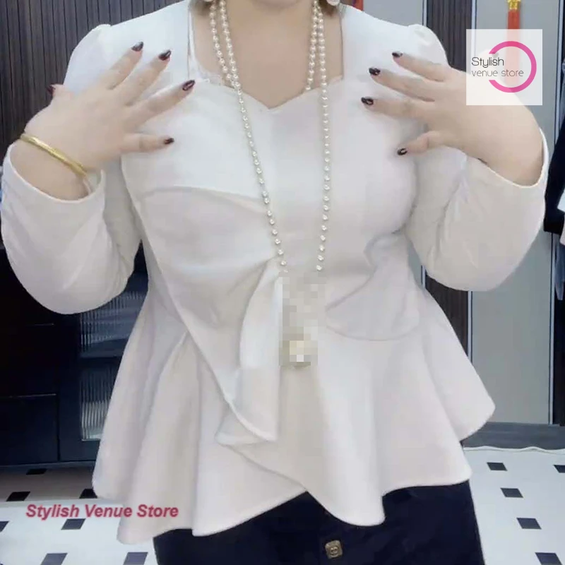 

French style solid color square collar irregular design sense shirt women's spring and autumn new fashion sense Joker slim top