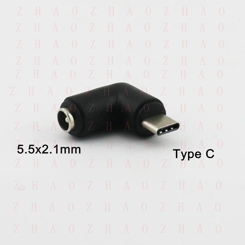 L+ 1x for DC Power USB 3.1 Type C Male to 5.5mm x 2.1mm Female Jack Right Angle Adapter