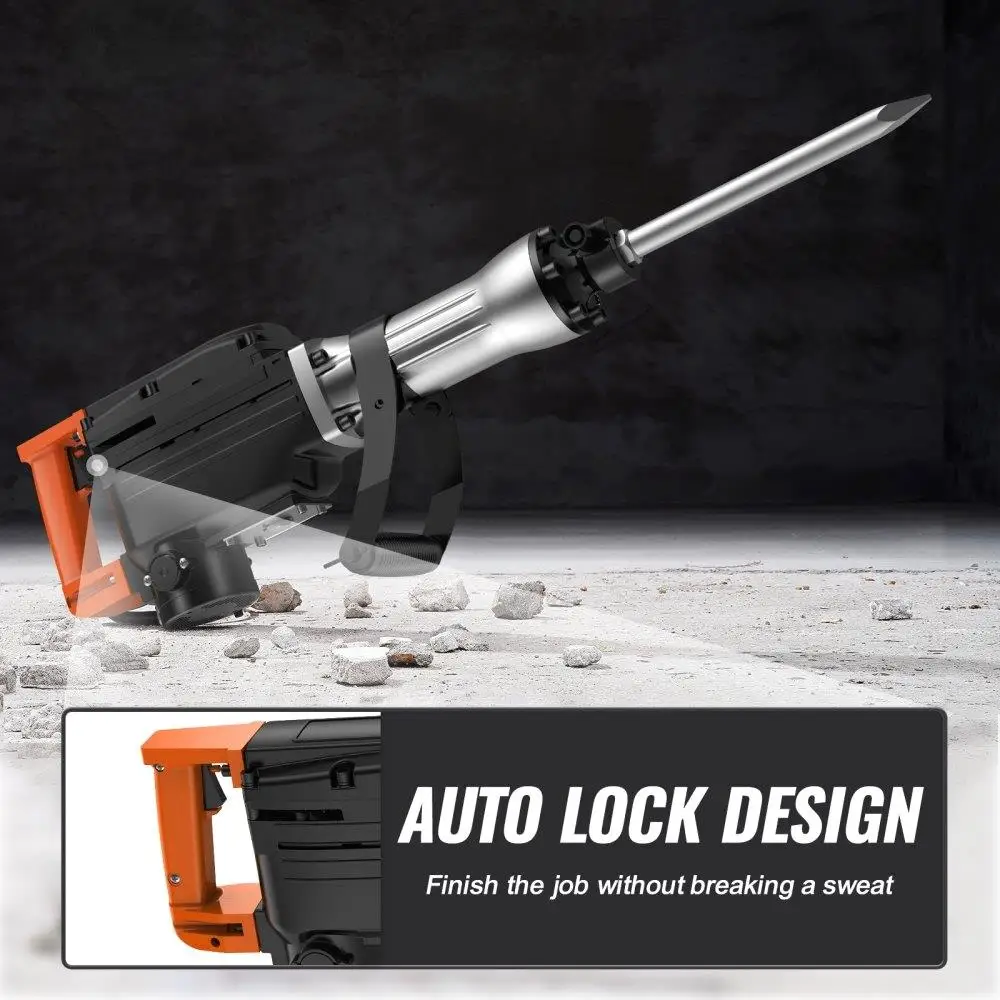 Jack Hammer Listrik 2200W yang Kuat Pemecah Beton Tugas Berat 1350 BPM dengan 6 Mata Pahat dan Tas Jinjing