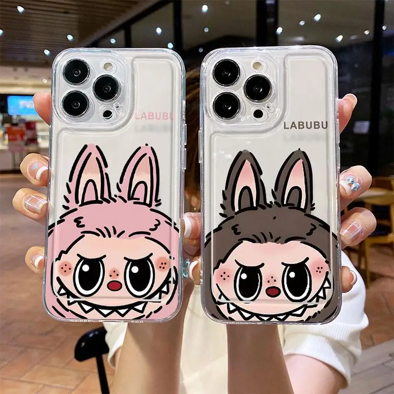 Bonita funda de teléfono Labubu TPU para iPhone 16 15 Pro Max 11 12 13 Mini 14 Pro XS MAX XR 7 8 Plus, carcasa protectora de pantalla a prueba de golpes