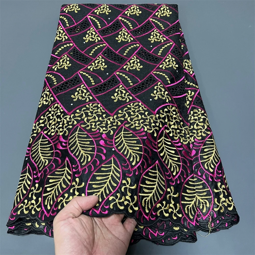 

2025 African Nigerian Tulle Lace Fabric for Dress Sewing High Quality Damask Cotton Pure Embroidery Wedding Party 5Yard ZJ078