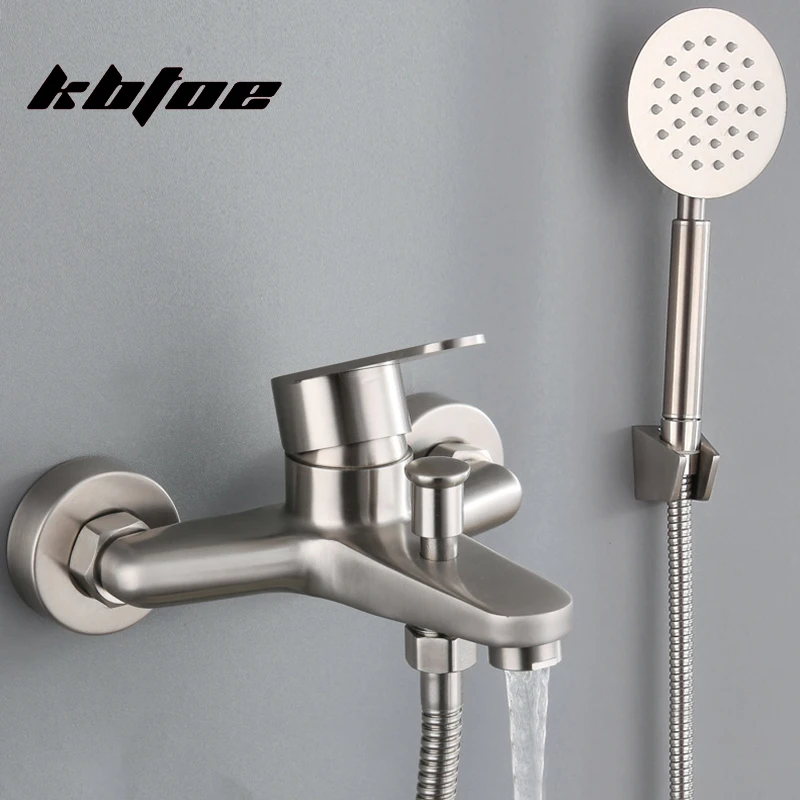 Brushed Nickel Bathtub Shower Faucet Bathroom Hot Cold Hot Cold Water Mixer Tap With Hand Shower Wall Mounted Bath Shower Set