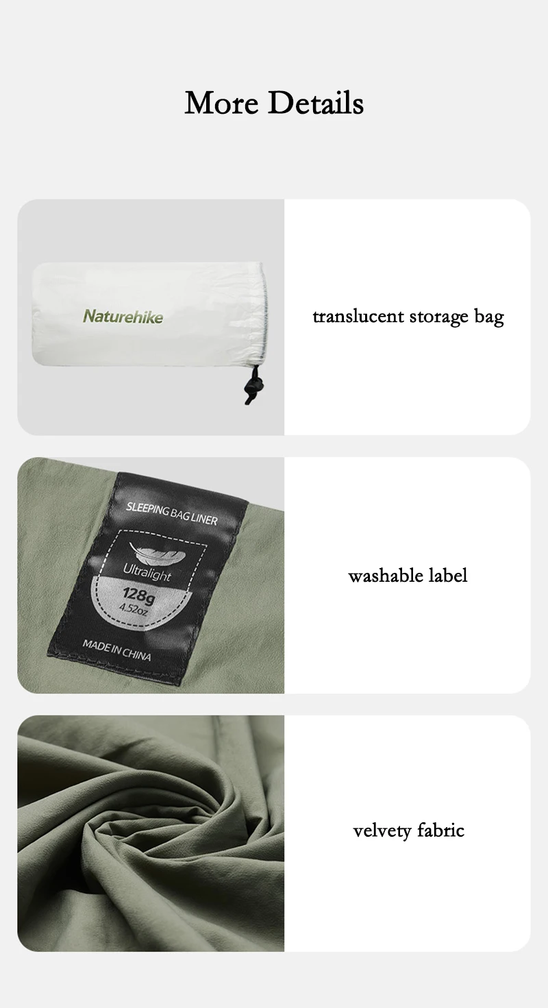 Naturehike Schlafsack Liner Camping Blatt Leichte Tragbare Sommer Schlafsäcke Outdoor Reisen Wandern Camping Schlafsack – Detail 14