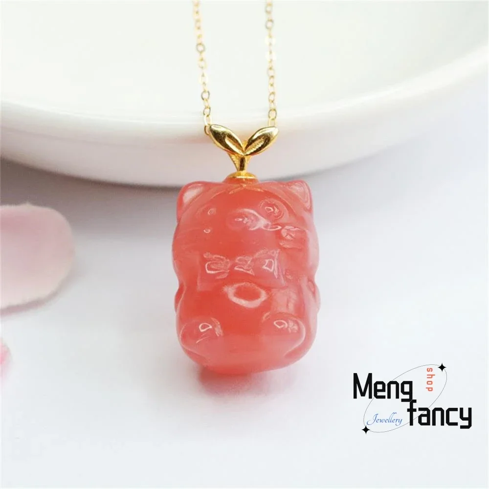 

S925 Silver Lnlaid Natural Salt Source Agate Cute Cat Pendant Simple Elegant High-grade Collarbone Chain Luxury Quality Jewelry