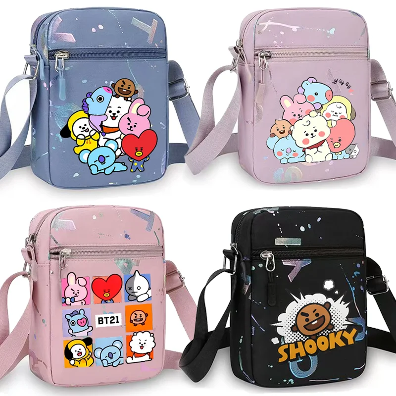 Bolso cruzado BT21 para mujer y hombre, bolso de hombro informal a la moda, COOKY TATA RJ, bonito estampado de dibujos animados, bolsos de viaje para senderismo, regalo de cumpleaños