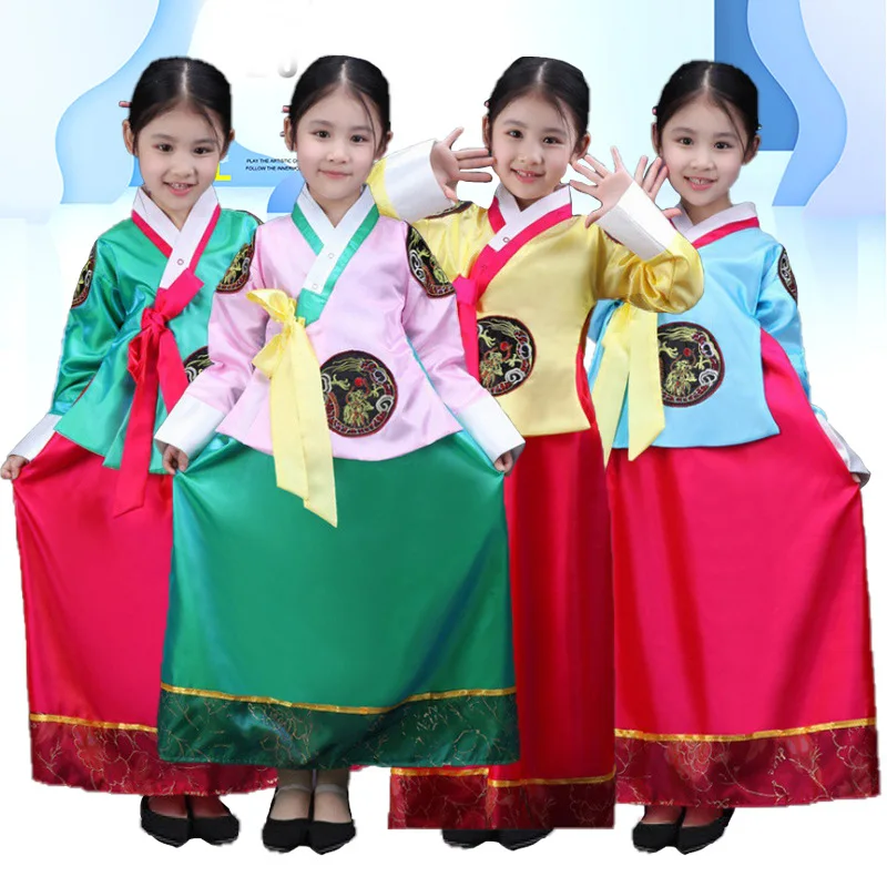 

Traditional Korean Dance Stage Costumes Girls Hanbok Wedding Dress Kids Children Performance Asian Clothes Party Festival Outfit