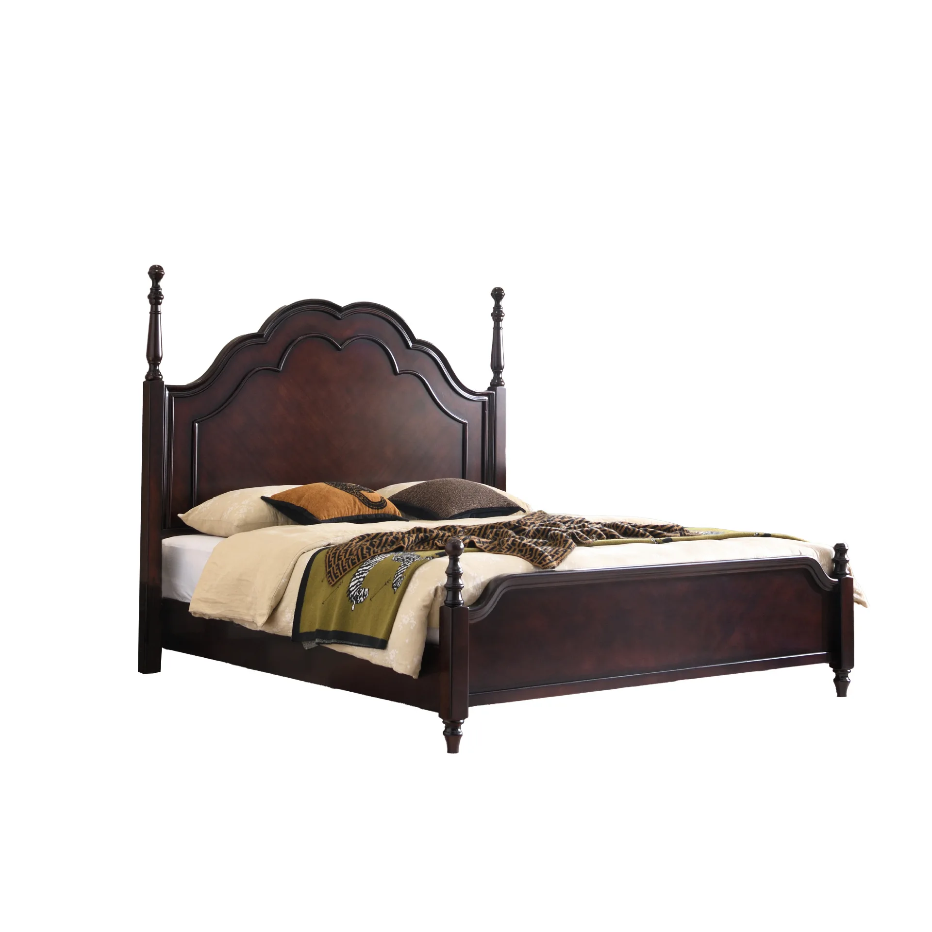 

American retro, solid wood bed 1.8 meters double, high backrest medium antique style, bedroom air pressure high box storage