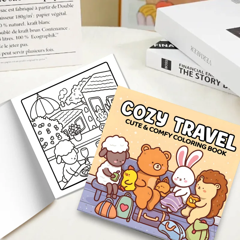 Cute Comfy Travel Coloring Book Cozy Vacation Illustrations for Adults Stress Relief Relaxation Art Gift