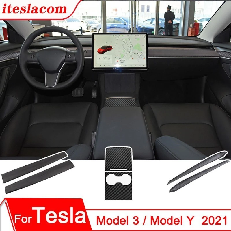 

Model3 Dashboard Cover For Tesla Model 3 Y 2023 Carbon Fibre ABS Interior Accessories Car Center Console Panel Door Trim Sticker