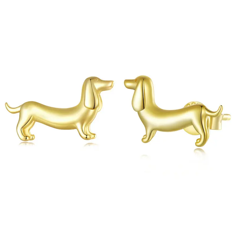 Wostu 100% 925 Sterling Silber Dackel Ohrringe schöne Haustier Tier Ohr stecker für Frauen feinen Schmuck Kinder Geburtstags geschenk