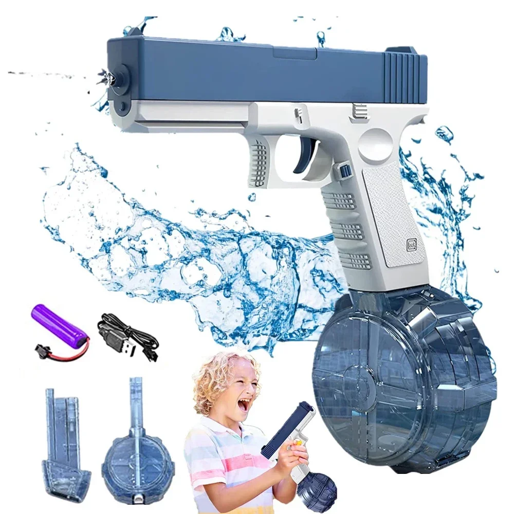 Pistola de água elétrica totalmente automática, jogo de tiro com pistola para verão, praia, piscina, brinquedo de água ideal, presentes para crianças, meninos e meninas