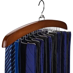 Tie Rack Tie Hanger 24 Hooks Wooden Tie Organizer, Tank Top Hanger, Belt Organizer for Closet,with Upgraded 360°Rotating, Belts