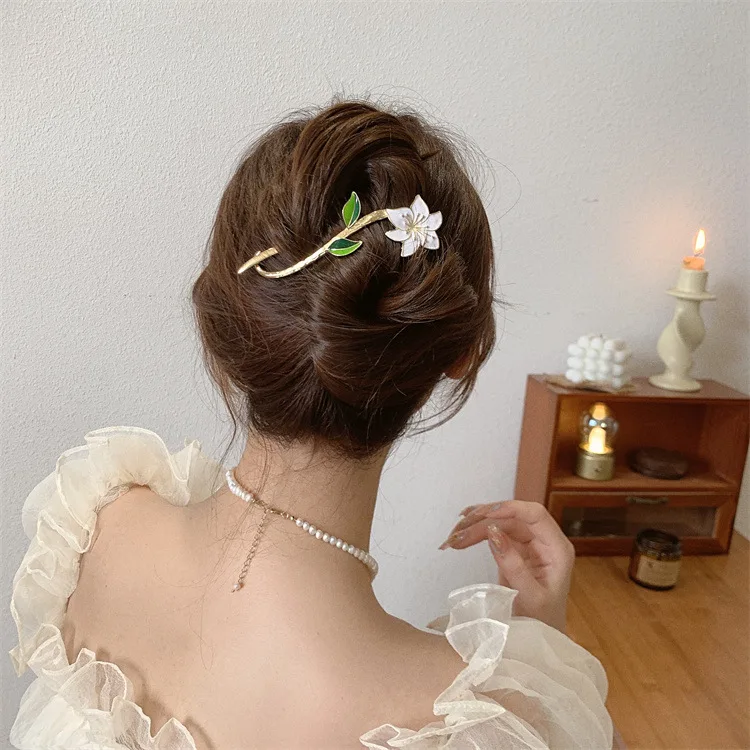 Neue Damen-Haarspange aus Metall, elegante goldene Blumen-Haarspangen, Haarklammer, Krabben-Haarband, Pferdeschwanz-Clip, Kopfschmuck, Haaraccessoires, Tiara – Detail 21