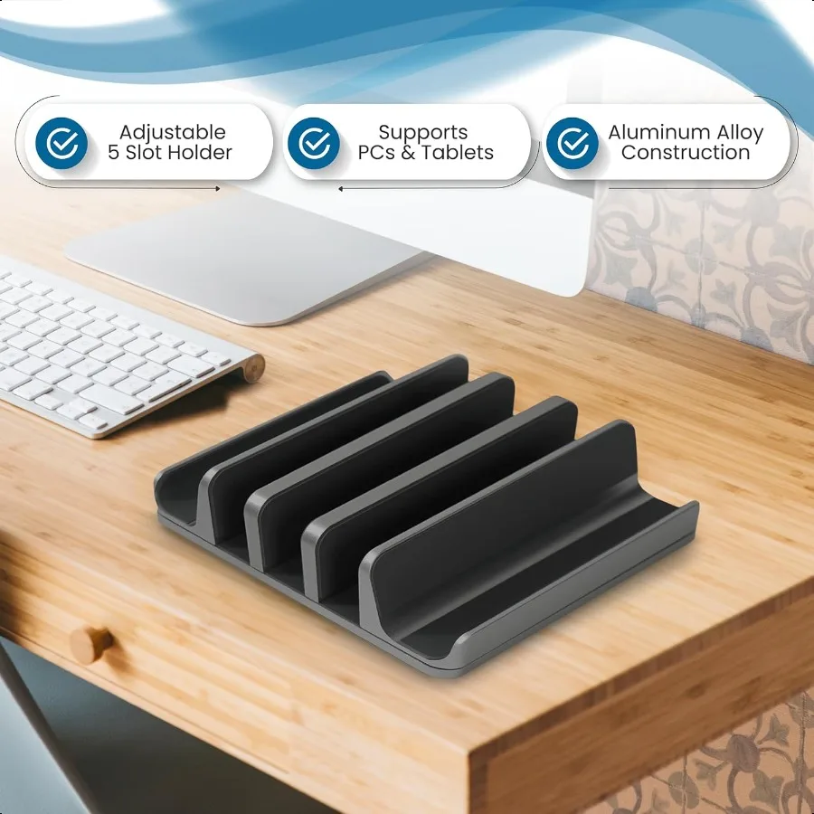 Mehrere Laptop-Halterungen, vertikal verstellbarer vertikaler Laptop-Ständer für 5 Geräte, passend für alle Bücher, Laptops, Tablets und Mobiles