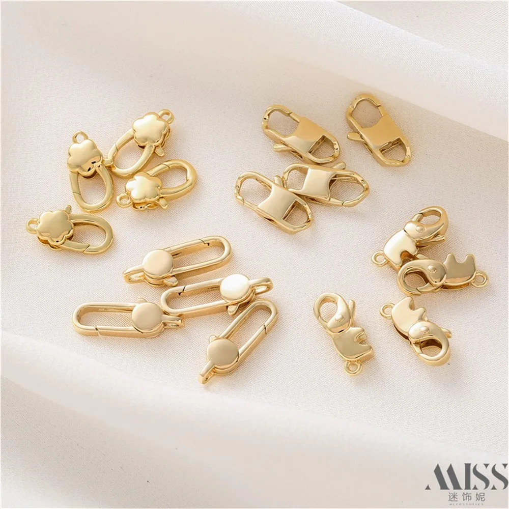Hebilla de langosta de retención de Color dorado de 14K para bebé, cierre de flor de elefante, hebilla de conexión de resorte, accesorios de extremo de joyería hechos a mano DIY