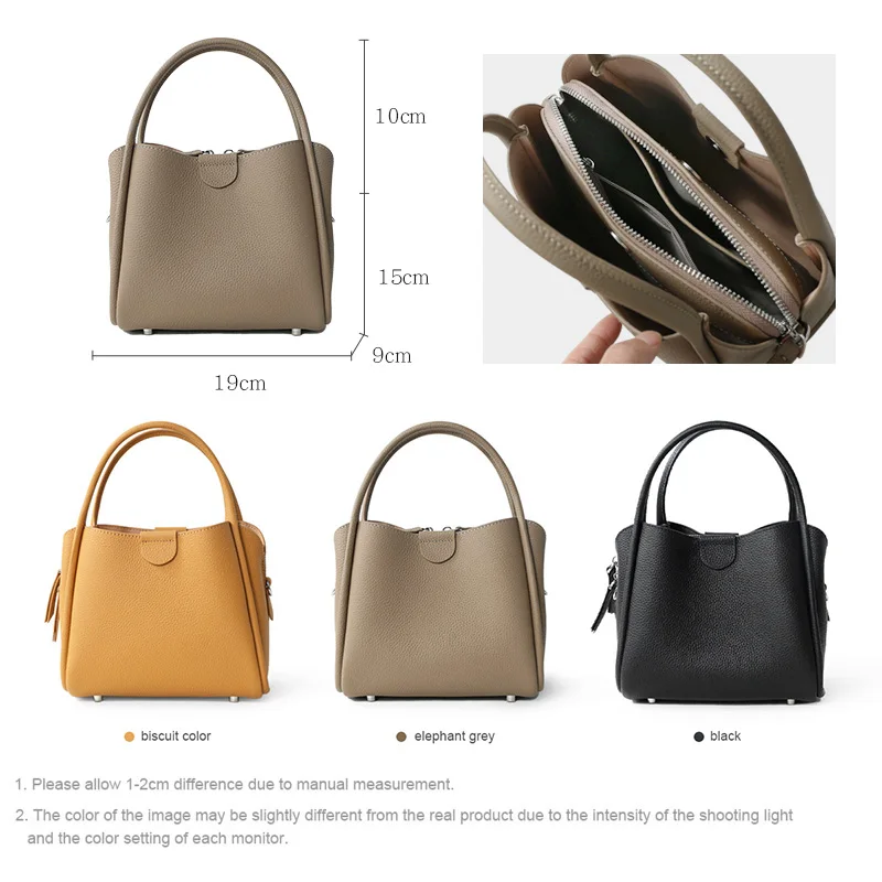 2024 New Summer Women Bag Lady Fashion Small Bucket Handbag Genuine Leather Cross-body Messenger Female Minimalist Shoulder Bag