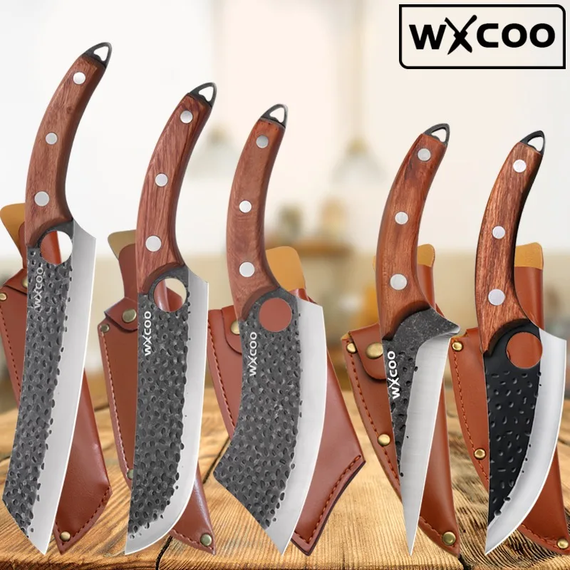 WXCOO Hand Forged Kitchen Chef Knife Set High Carbon Clad Steel Meat Fish Fruit Cleaver Knife Professional Butcher Boning Knives