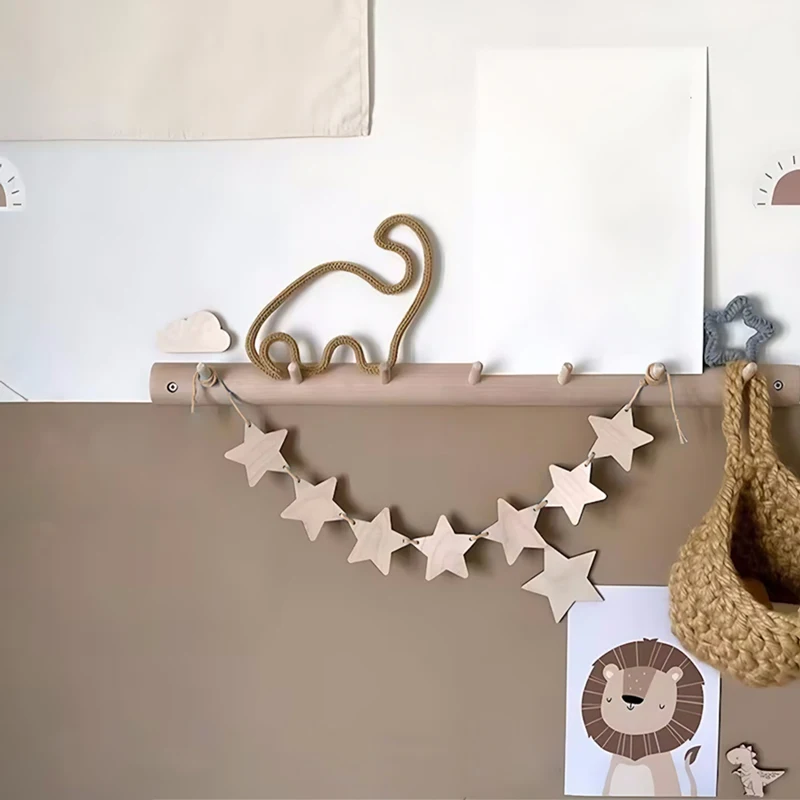 Wooden Stars Garland Wooden Star Banner Wall Hanging Ornaments Shower Pull Flag Party Bunting Banner For Room Wall Decoration