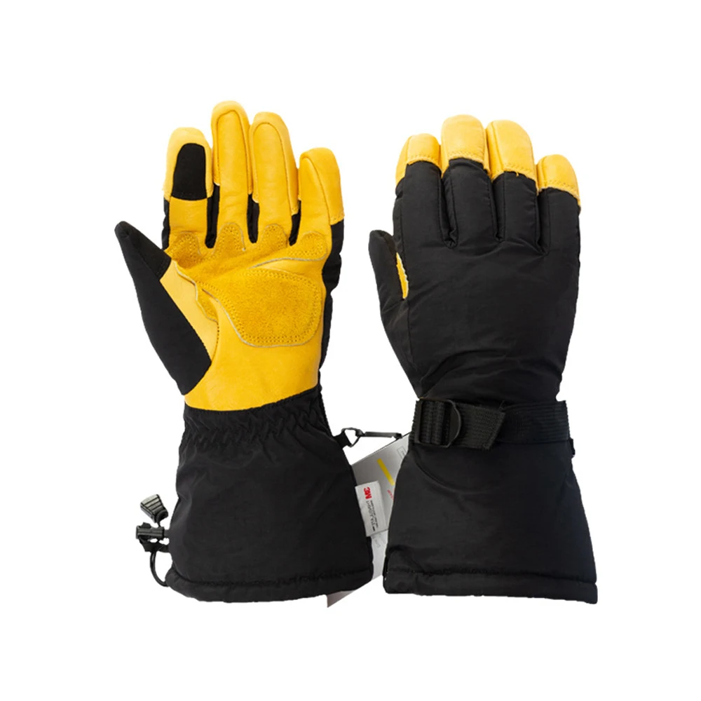 Camping Cooking Heat Insulation Gloves Winter cowhide ski gloves long warm thickened padded five fingers cold waterproof