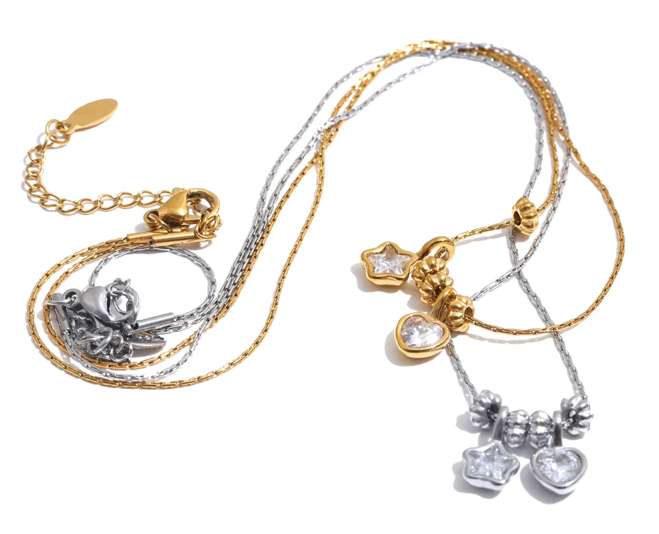 Yhpup Edelstahl-Halskette mit Zirkon-Stern- und Herz-Anhänger, Hypoallergen, PVD-beschichtet, beliebter, zarter, attraktiver Schmuck – Detail 2
