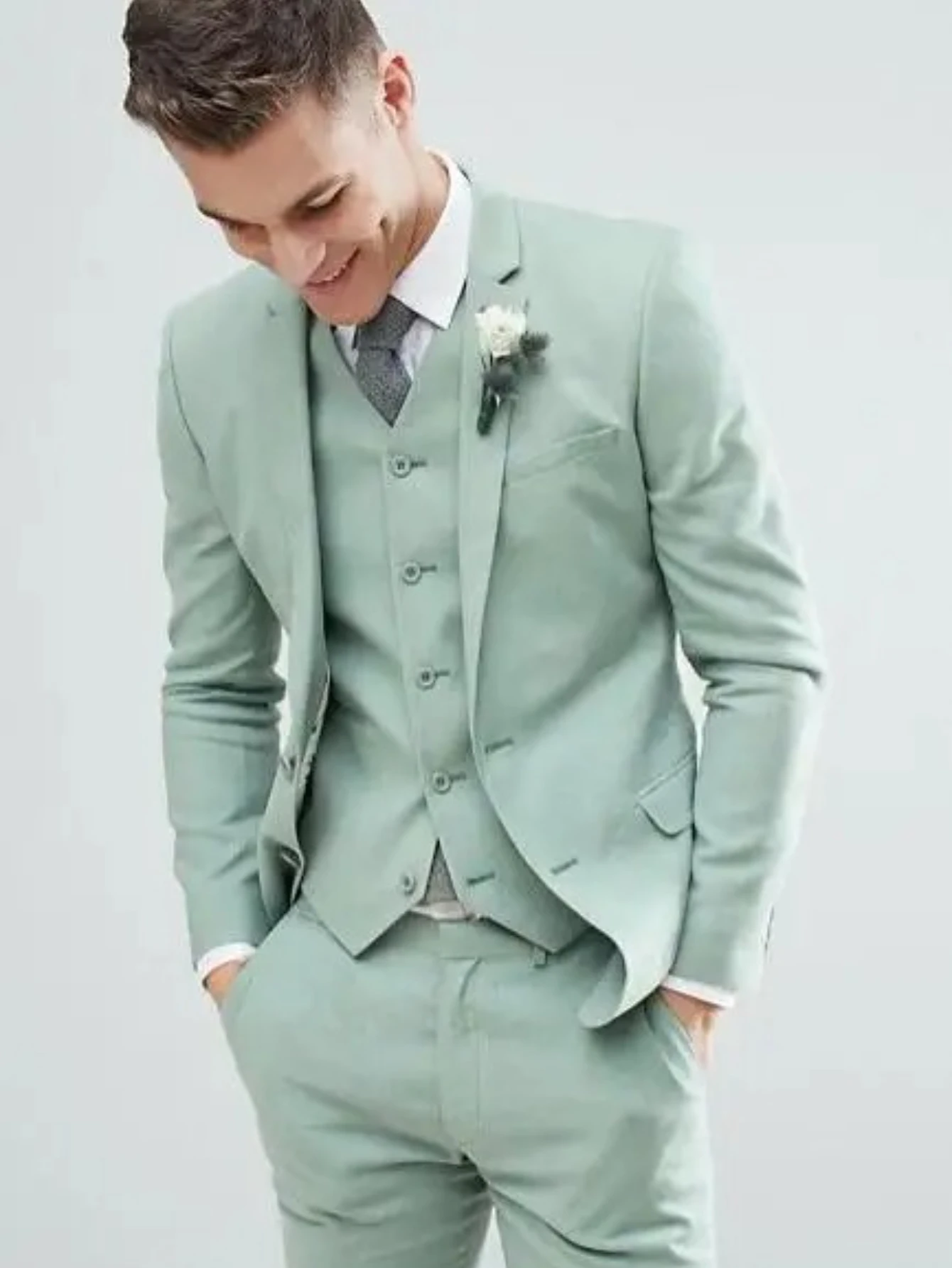 

Light Green Prom Men Suits for Wedding Evening Party Groom Tuxedos Slim Fit Terno Masculino Custom Made Costume Homme 3 Piece