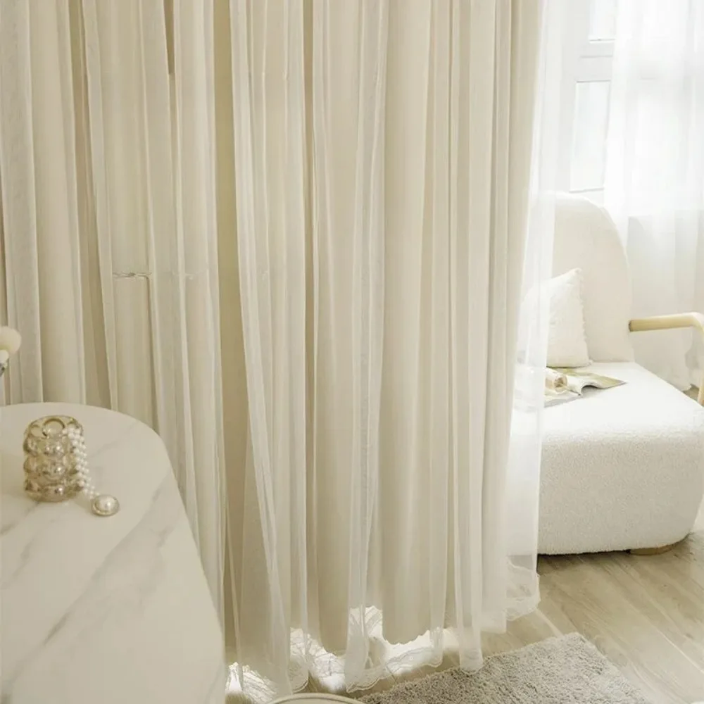 Cloth Gauze Integrated Curtain Modern Simple Blackout Bedroom Living Room Curtains Dream Princess Girl Room Drapes