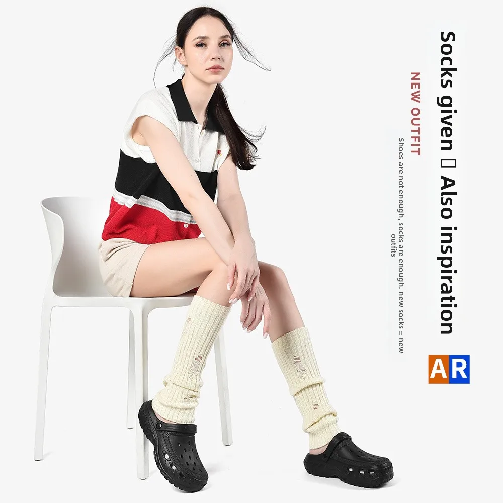 

2025 New Woolen Sock Covers Spring Autumn Fashionable Knitted Double Needle Y2K Leg Covers Warm Footwear Home Wear