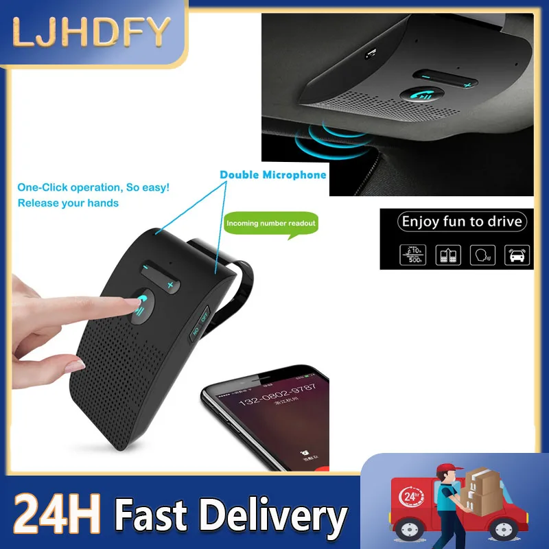 Bluetooth 5.0 Handsfree Car Kit Hifi Speaker 2W Wireless Audio Receiver MP3 Music Player Noise Cancelling Sun Visor Clip