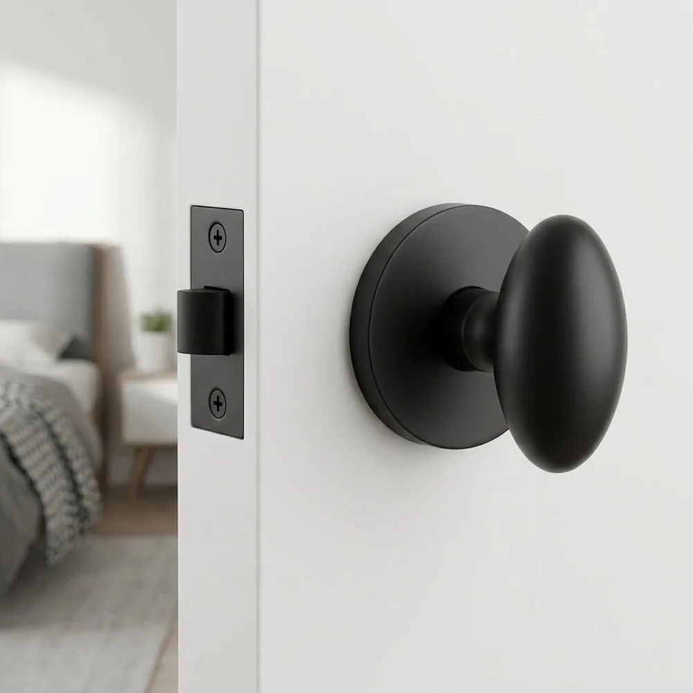 Matte Gray Elliptical Door Knob Set Non Locking Passage Handle For Interior Bedroom Hallway Closet Zinc Alloy Door Hardware