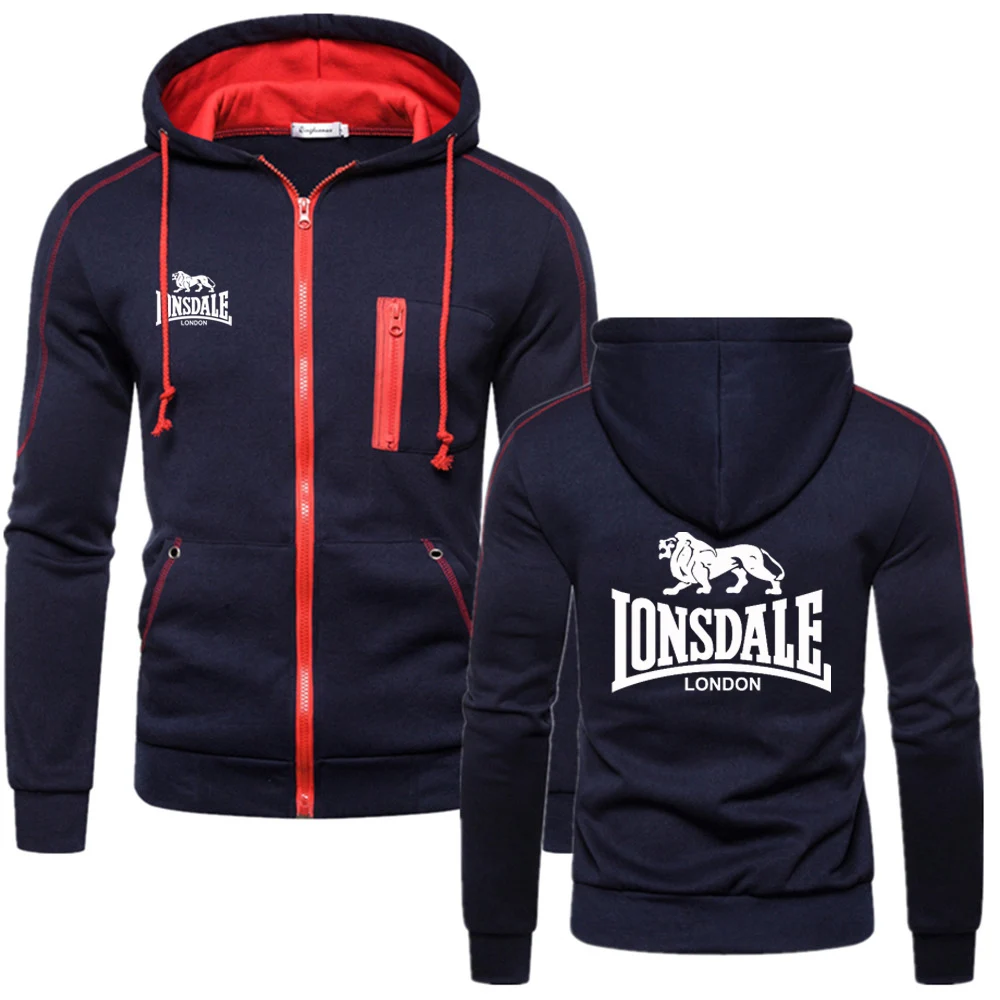 

2023 Autumn Winter New Lonsdale Printing Men Long Sleeve Hooded Solid Color Casual Fashion Man Sports Zipper Pullover Tops Coat