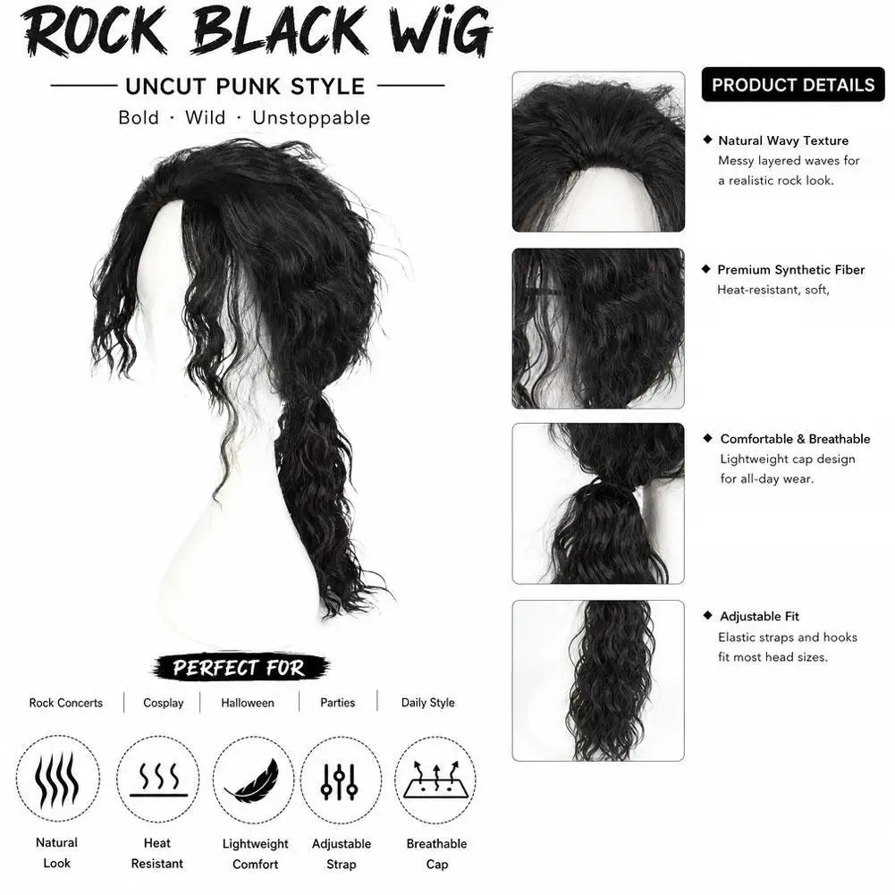 Halloween Cosplay-Perücken Anime Michael Jackson Cosplay Michael Cosplay Schwarze Perücke Michael Rollenspiel Mittellange Lockige Schwarze Haarperücke – Detail 8