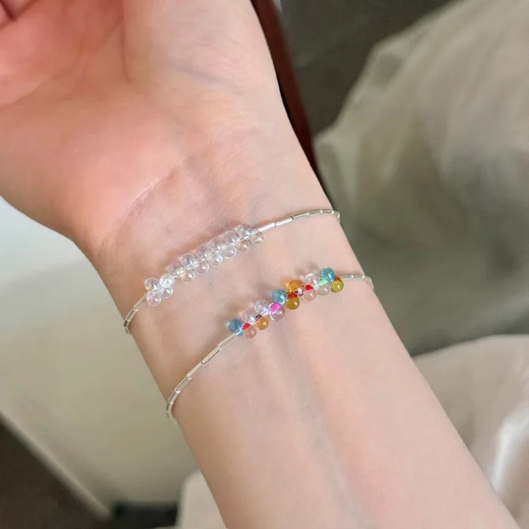Pulsera de cuentas de cristal transparente y sencilla, estilo veraniego, dulce y linda, con diseño de burbujas de colores, para mujer.