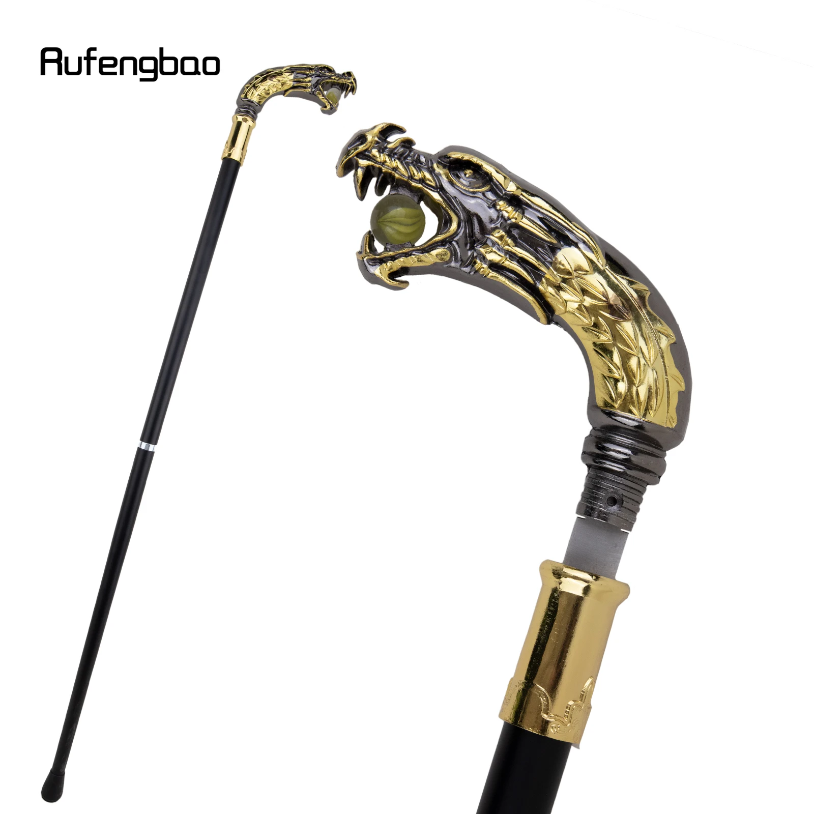 

Golden Black Dragon Handle Luxury Walking Stick with Hidden Plate Self Defense Fashion Cane Plate Cosplay Crosier Stick 90cm