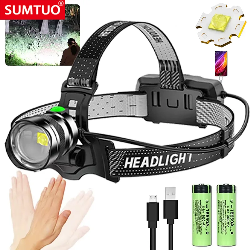 

Powerful XHP70 Led Headlamp Zoomable USB Rechargeable High Power Headlight Waterproof Output 18650 Super Bright Head Torch