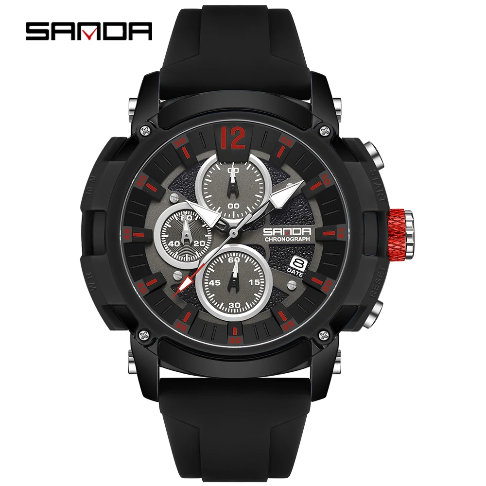 

SANDA 5312 Cool Fashion Trend Quartz Wristwatch Waterproof Shockproof Stopwatch Round Dial Design Date Fluorescence Men Watch