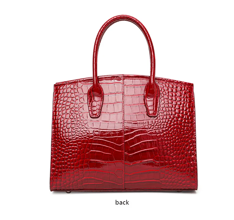 Große Kapazität Damen-Handtasche aus Kuhleder Glänzendes Kroko-Muster Klapptasche Abnehmbarer Riemen Crossbody Geschäftstasche – Detail 11