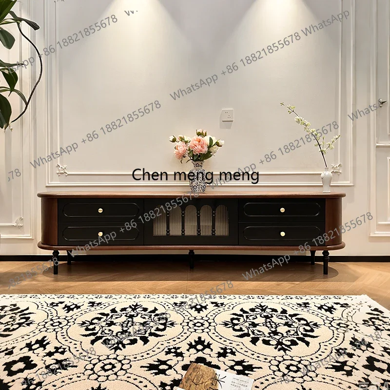 a55 ​​French Retro Solid Wood Two-Tone TV Stand Storage Cabinet Modern creative design Low Profile Living Room Furniture