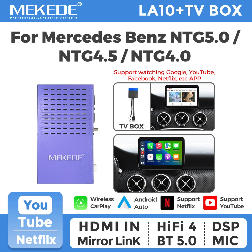 MEKEDE Carplay TV Box Wireless Android Auto für Mercedes-Benz A/B/C/E CLA GLK KLASSE W176 W207 W212 W205 Unterstützt Netflix YouTube