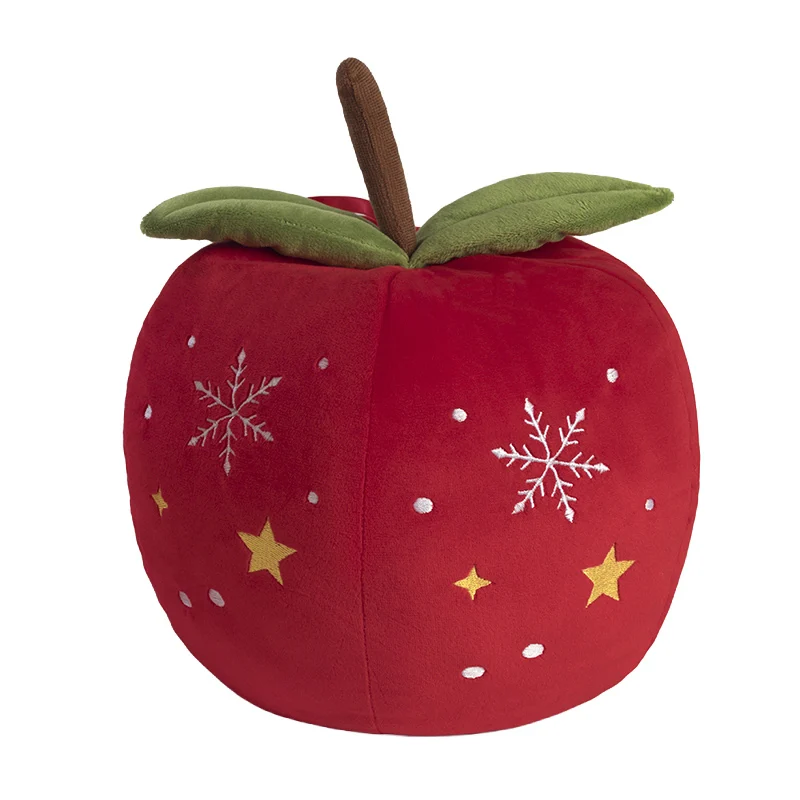 Christmas Apple Plush Pillow Soft Stuffed Fruit Toy Snowflake Star Embroidery Apple Plushie Home Decoration Xmas Gift for Kids