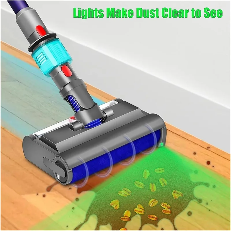 หัวม็อบไฟฟ้าแบบเปียกและแห้ง พร้อมไฟสีเขียว สำหรับเครื่องดูดฝุ่น Dyson V7 V8 V10 V11 V15 อุปกรณ์เสริมสำหรับพื้นแข็ง-CLIM